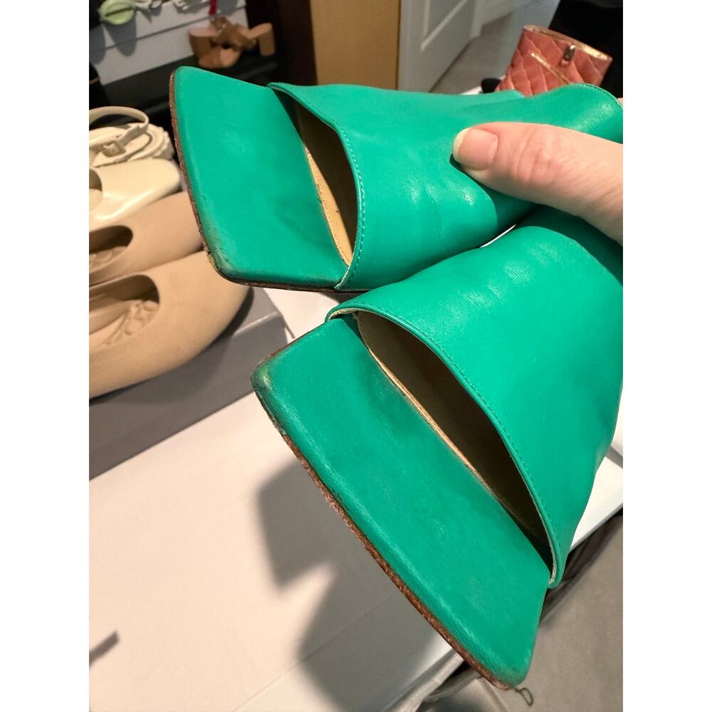 Bottega Veneta Stretch Mules Green Leather Size 37.5 / 7.5 Kitten Heel - Picture 13 of 16
